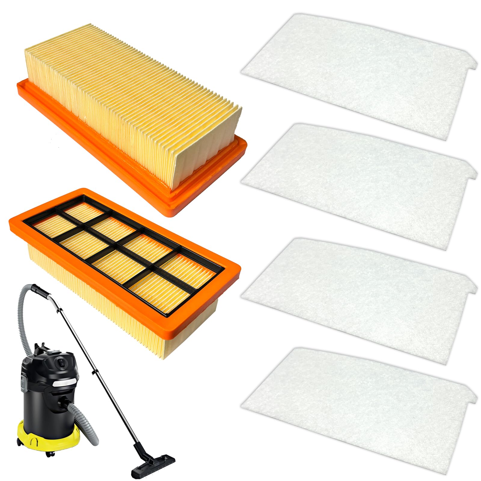 KFI 7420 - Juego de 2 filtros de pliegues planos y 4 paquetes de filtros de aire KFI 7520 compatibles con aspiradoras Kärcher 1.629-731.0 AD4, AD4 Premium