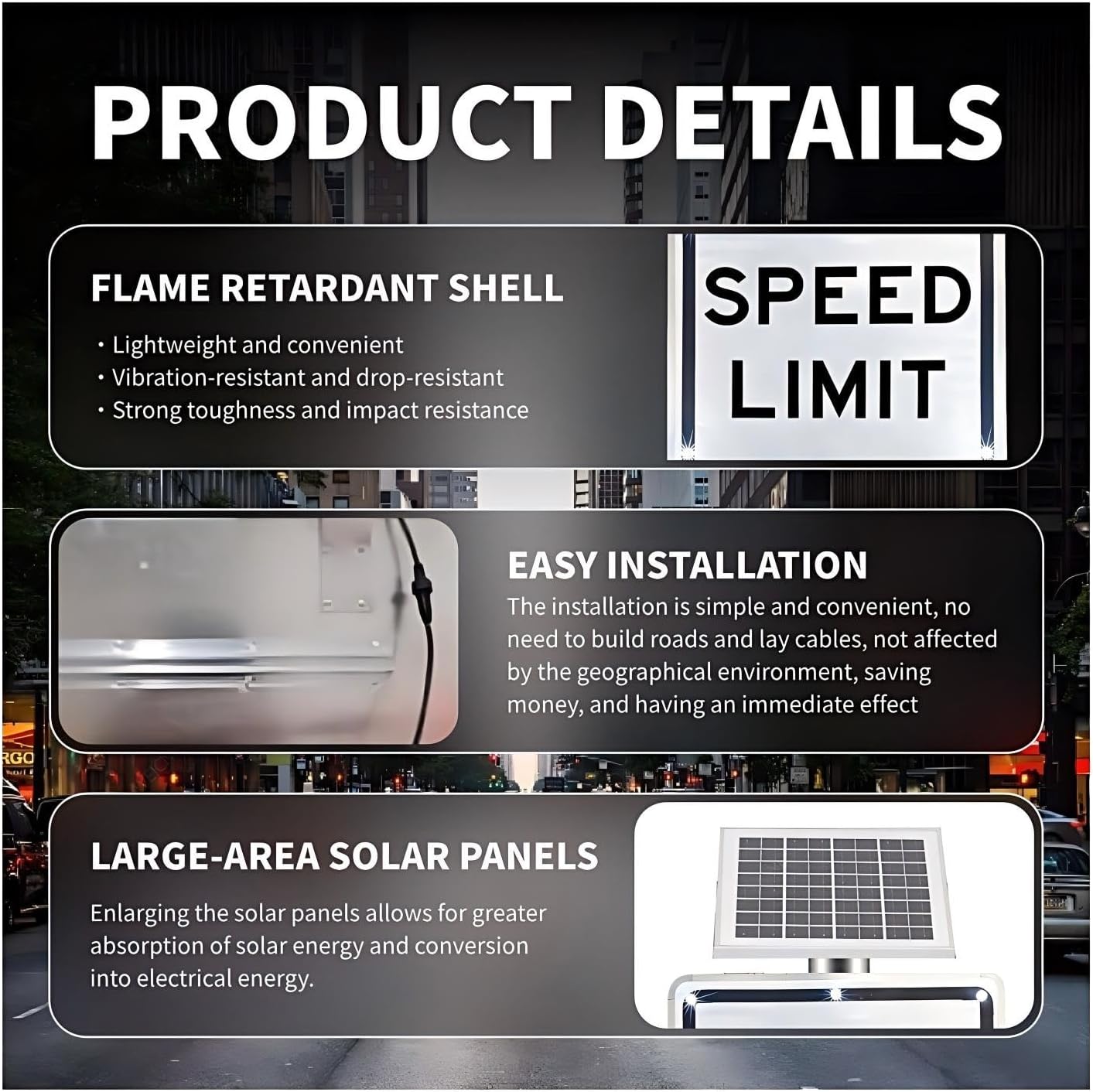 Solar Powered LED Traffic Sign 18x24, Flashing Speed Limit Sign for Road Safety & Parking Lots