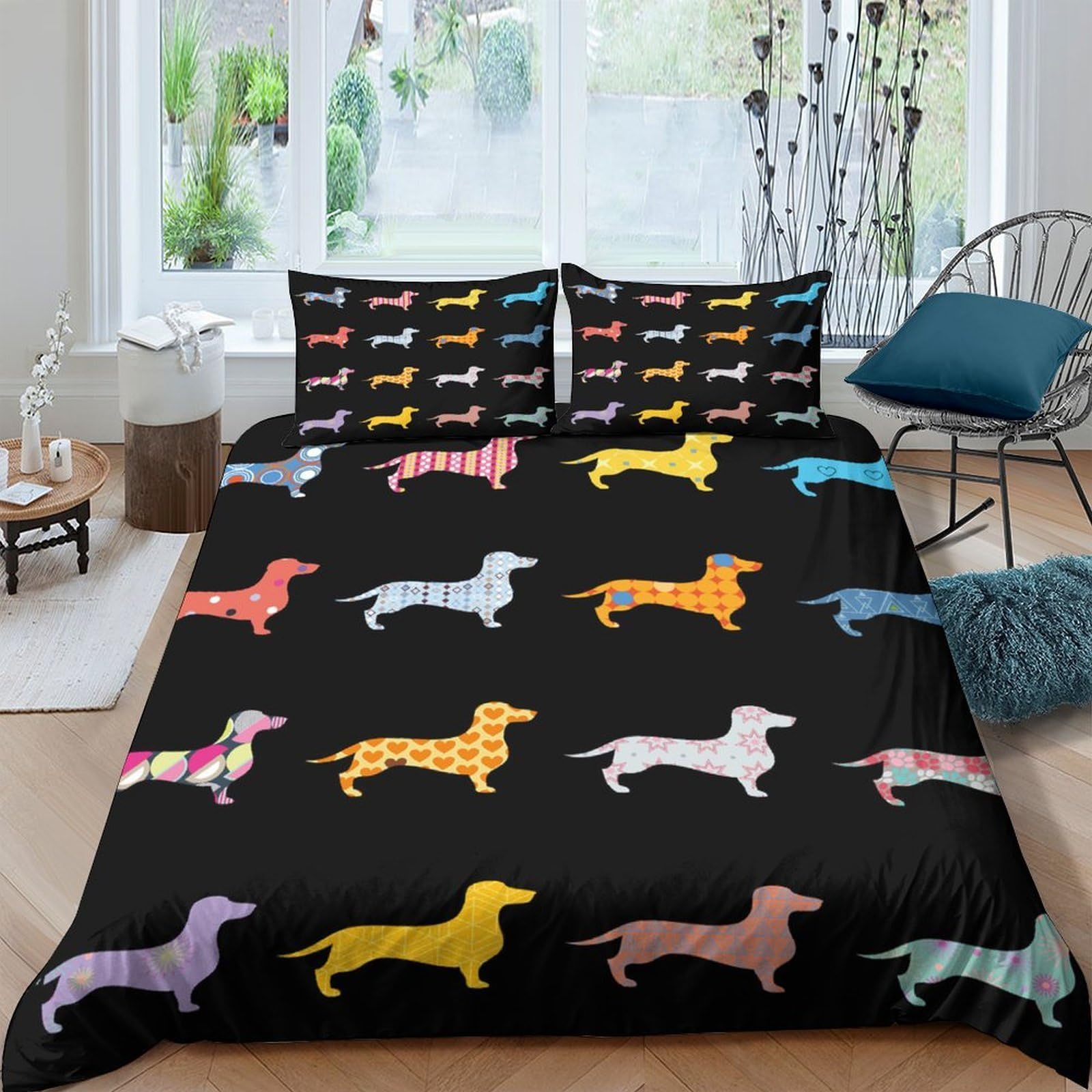 Ctjqhvkz Style-8 3D Printed Colorful Dachshund Fitted Sheet Microfiber Soft Dog Pattern Bed Cover For Bedroom Dorm Easy Care Decor Single（135X200cm）