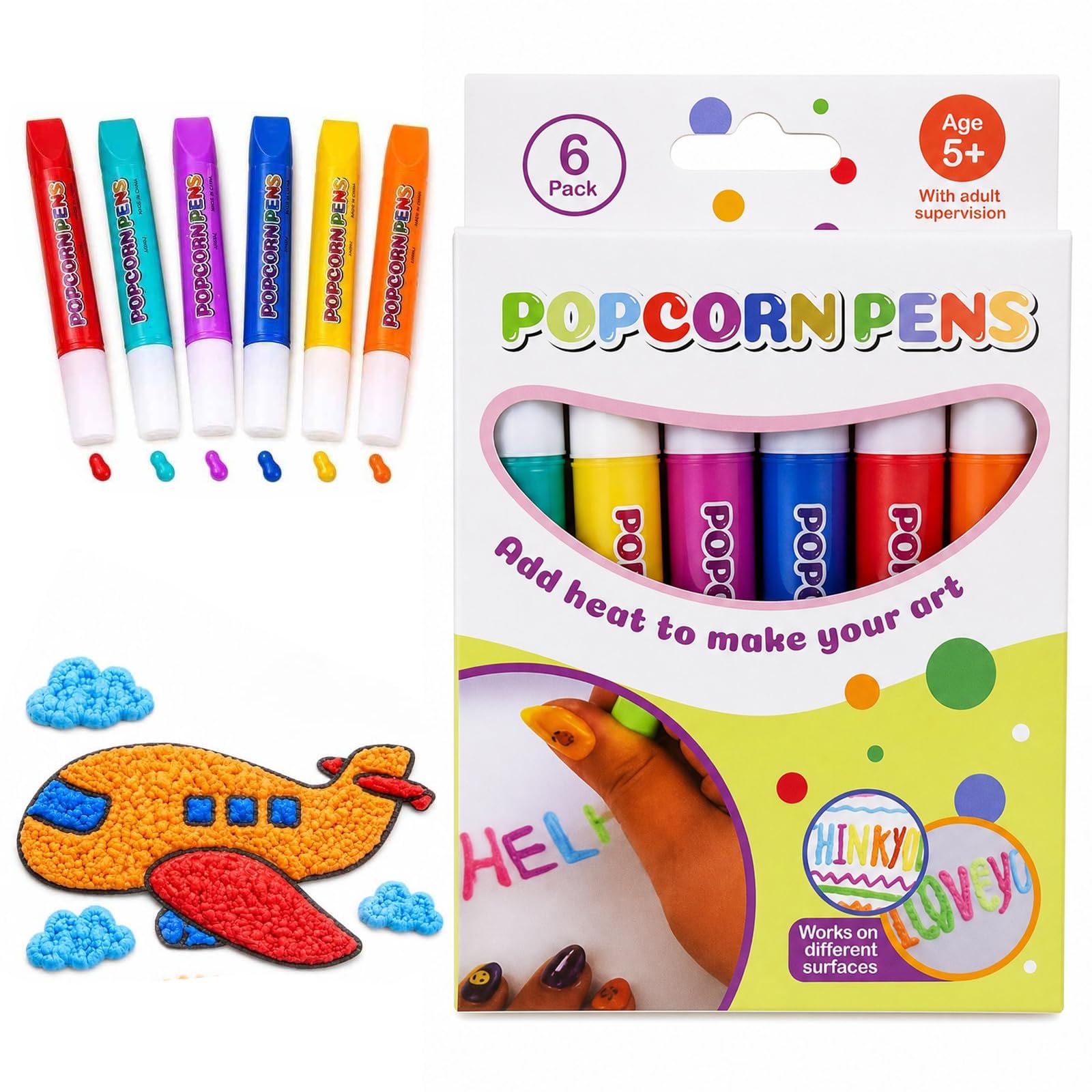 TNzyp 6 Pack Popcorn Pens 3D Art, Magic Puffy Pens, Girls Gifts Birthday