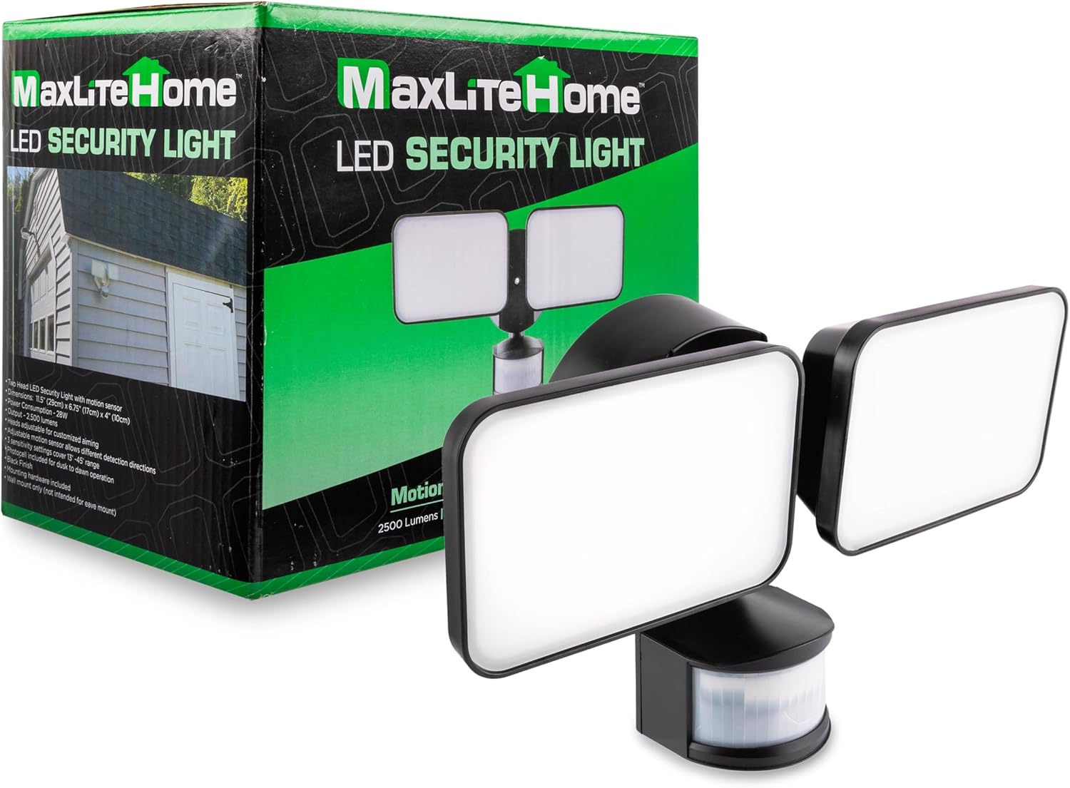 Maxlite Home MSL2HL LED Motion Sensor Security Light – Black Finish, 2500 Lumens, Flood Light, Spot Lights Outdoor, PIR Motion Sensor, Dusk to Dawn Outdoor Lighting, Exterior Lighting Fixtures