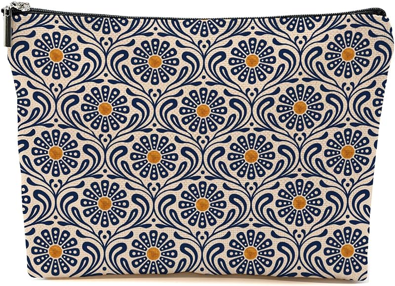Necessaire de maquiagem Blue Leaves Floral Multicolor 1763 com zíper
