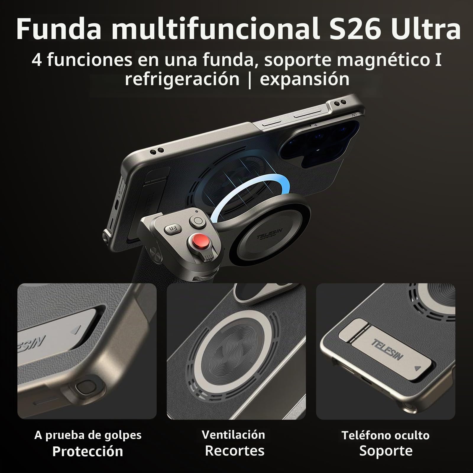 Master Grip para Samsung Galaxy S26 Ultra, Empuñadura de cámara con Batería de 3200 mAh, Filtro ND16, Flash del Teléfono Móvil, Carga Inalámbrica, Funda Magsafe,Empuñadura de Cámara para S26 DSLR