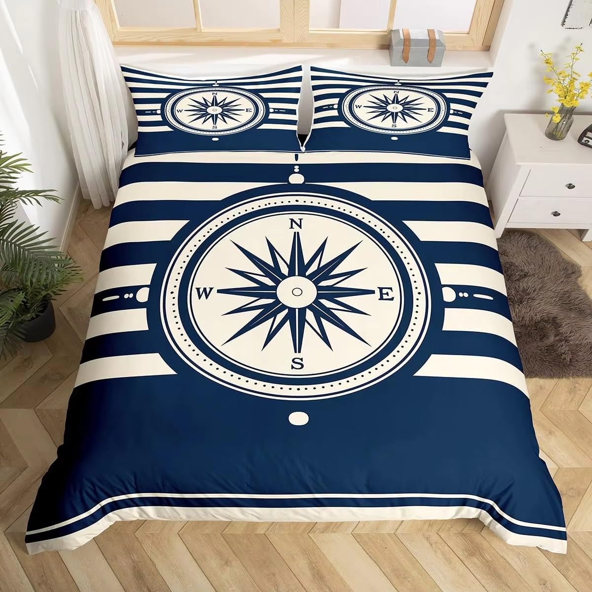 NDXRWDZR Double Duvet Cover Set Compass Duvet Cover with Zipper Closure Bedding for Aldults Kids Soft Hypoallergenic Microfiber Quilt Cover 200x200 cm + 2 Pillowcases 50x75 cm