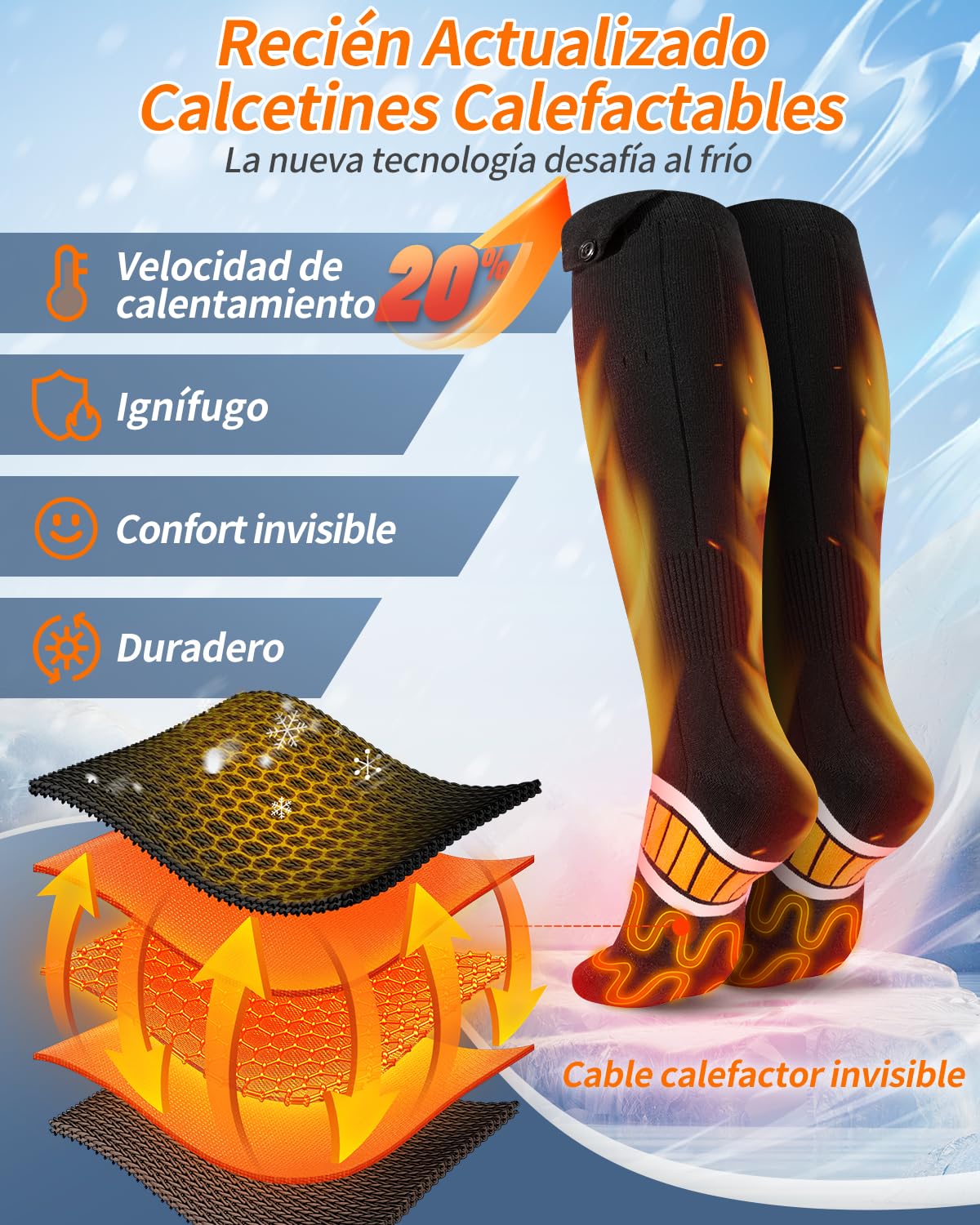 2024 Mejora Calcetines Calefactables, Eventek 7.4V Calcetines Termicos Recargables, 360° Calefacción Calcetines Calefactables Hombres Mujeres con 3 Niveles Temperatura para Esquí Caza Camping
