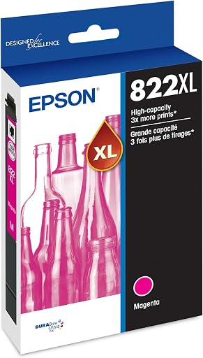 Epson 822 DURABrite Ultra Ink High Capacity Magenta Cartridge (T822XL320-S) Works with WorkForce Pro WF-3820,3823, 4820, 4830, 4833, 4834