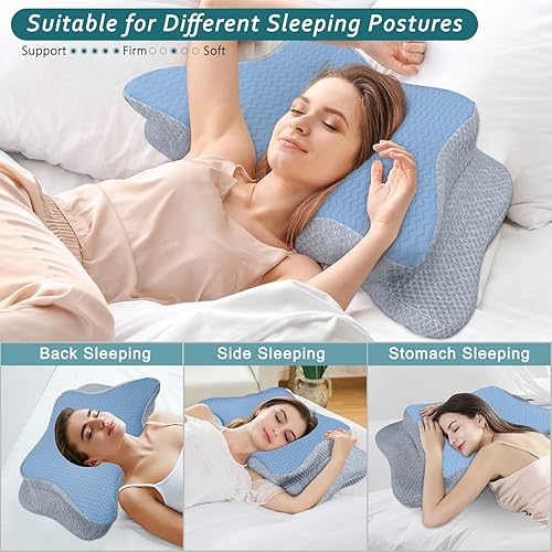 Miniatura 38 de Almohadas de espuma viscoelástica, almohada cervical para aliviar el dolor de cuello y hombros, almohada ergonómica de contorno de cama, suave