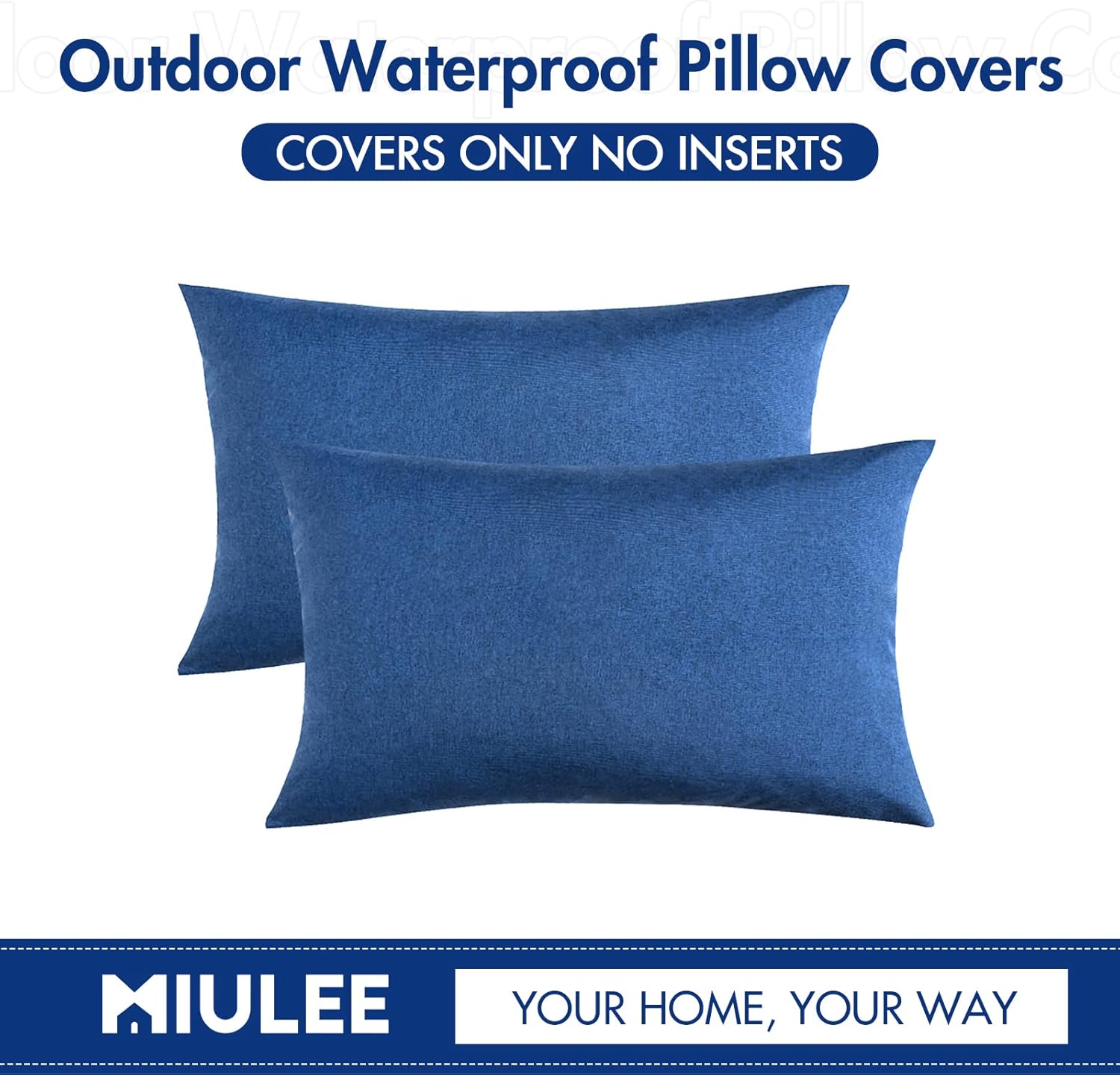 MIULEE Pack of 2 Decorative Outdoor Solid Waterproof Throw Pillow Covers Faux Linen Garden Farmhouse Coastal Cushion Cases for Summer Patio Tent Balcony Couch Sofa 20x12 Inch Blue - Image 7