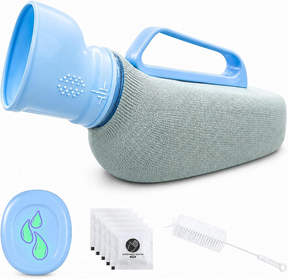 Portable Urinals for Men, 40 fl oz, Soft Silicone Opening | Anti-Leak Lock, anti-splash design, Odor containment, glow-in-the-dark lid, discreet knit cover