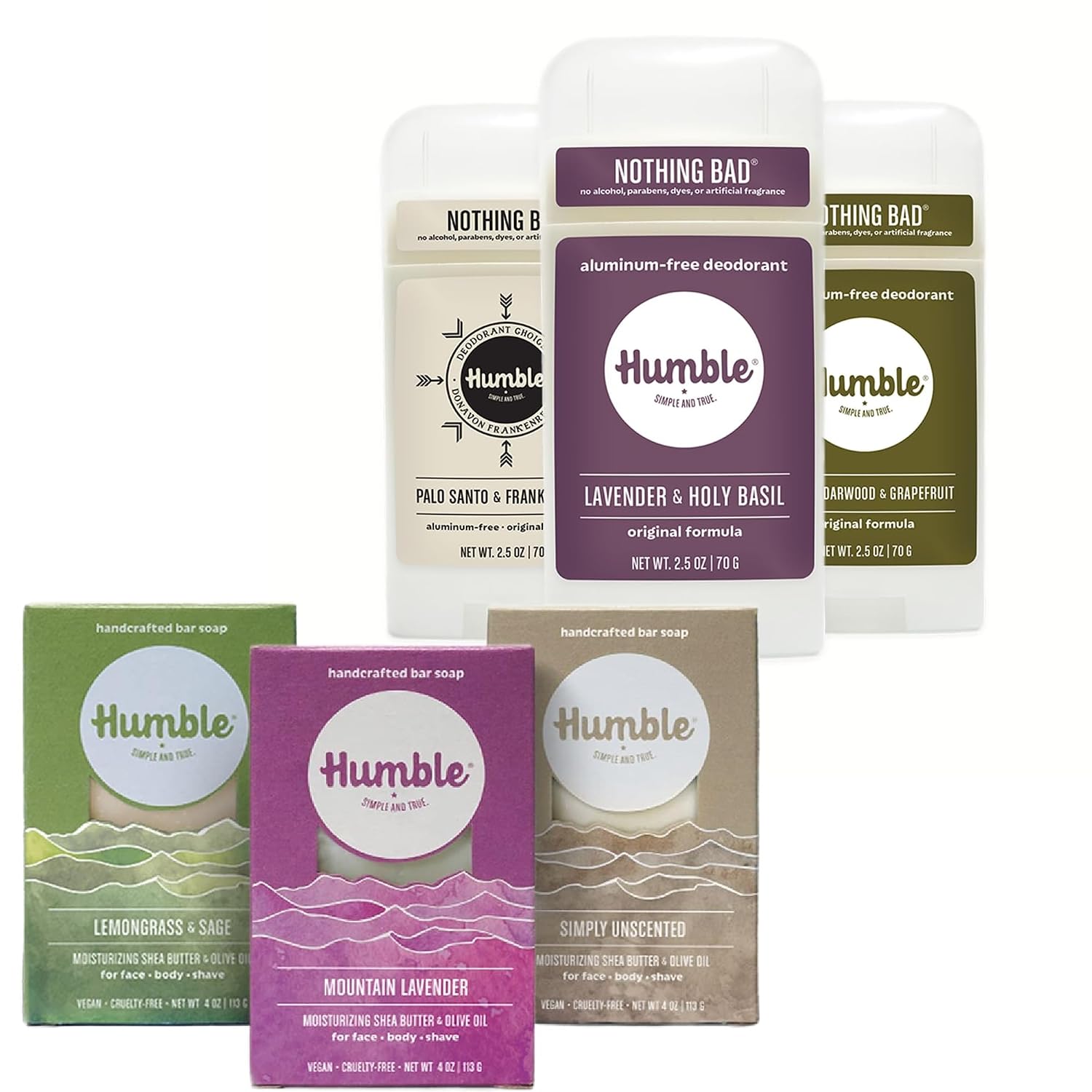 Humble Brands Deodorant, Assorted, 3-Pack and Herbal & Fresh Variety Soap- 3 pack