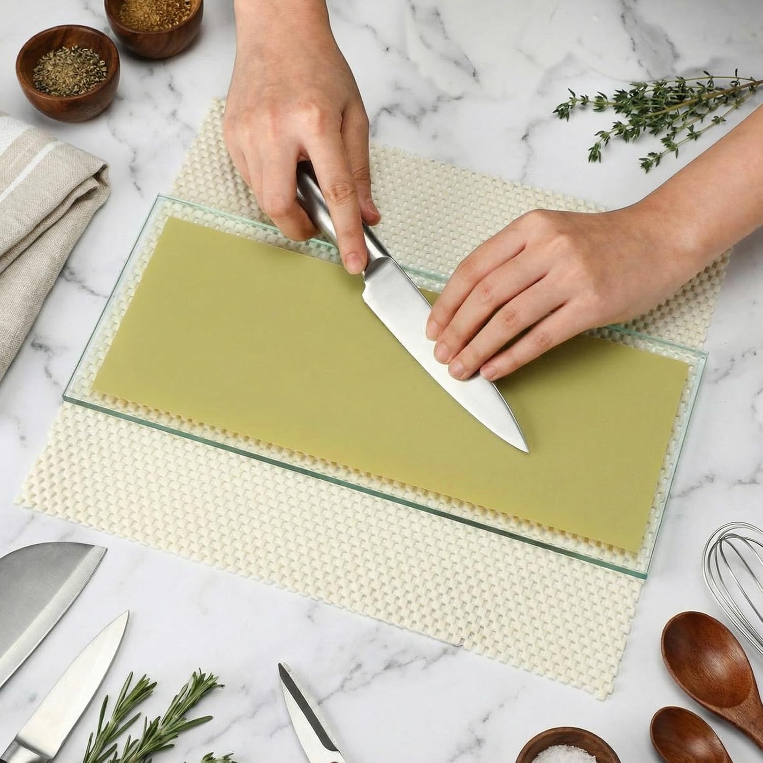 2 Pcs Flat Float Plate Glass 5-1/8in W x 11-7/8in L x 8mm T with 2 Pcs Anti-slip Mats Lapping Plate for Scary Sharp Sharpening System Carving Knives Grinding Polishing Tool