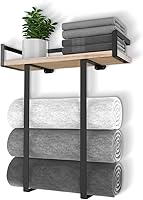 XstydesDreamworks Wall Mounted Towel Rack with Wooden Shelf - Metal Bathroom Holder for Towels, Small Spaces, RVs & Decor