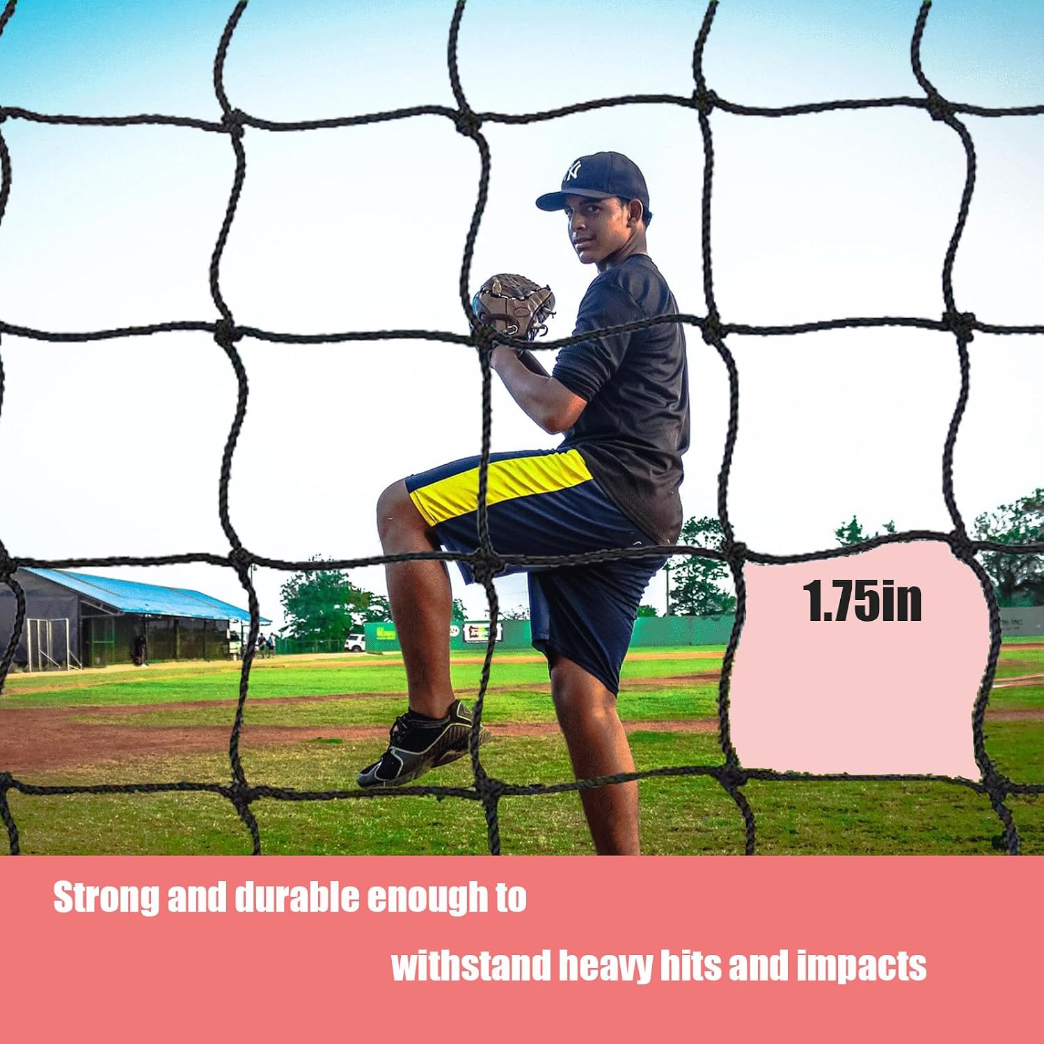 Batting Cage Net Repair Kit 6' x 7' Baseball Softball Backstop Nets #42 HDPE (60PLY) Heavy Duty with Twine &Zip Ties for Baseball Batting Cage Netting