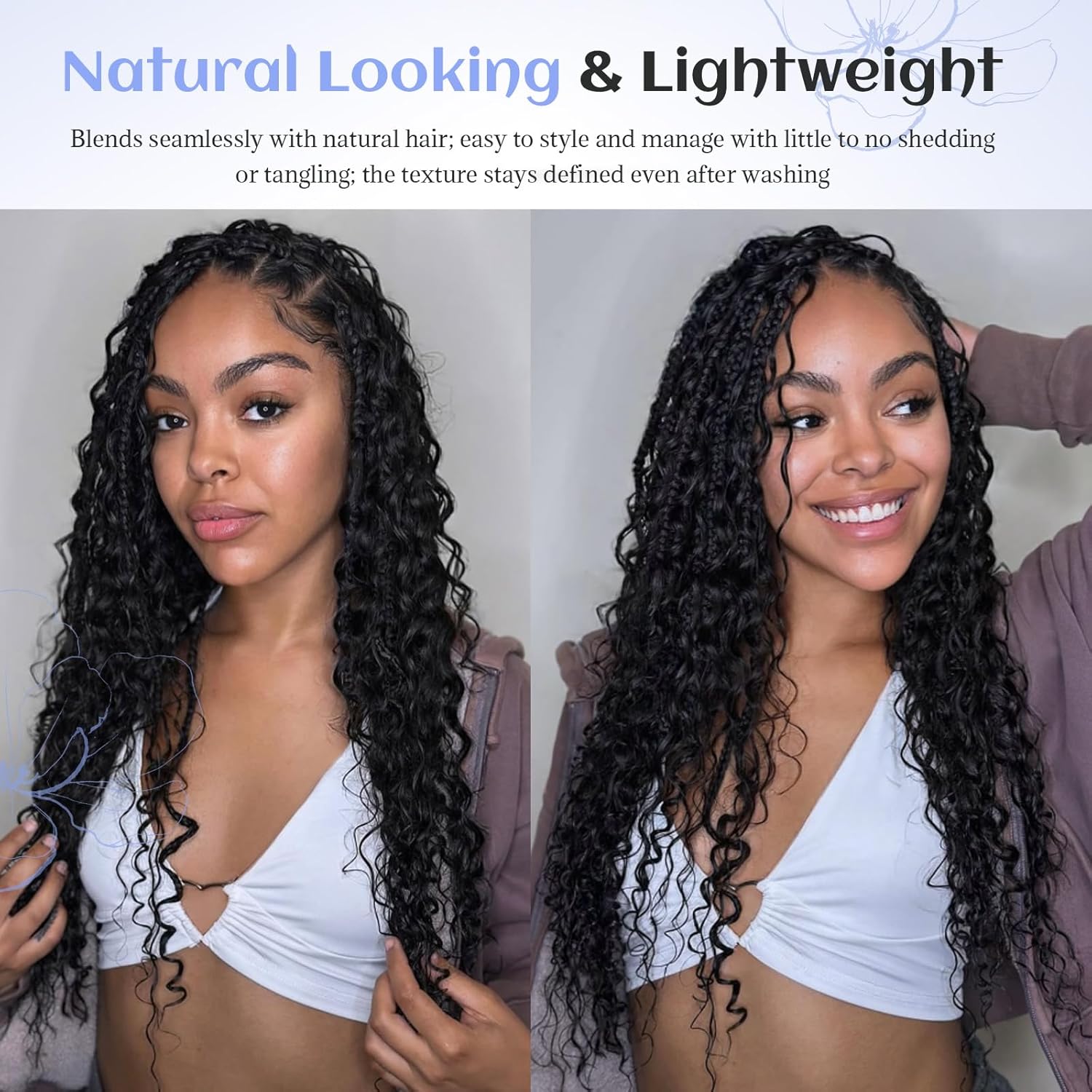 Human Boho Braiding Hair Black Deep Water Wave Bulk Human Hair for Braiding 100G 2 Bundle/Pack No Weft Curly Bundles Human Hair for Boho Braids Natural Curly Bulk Hair Braid Extensions 14 Inch