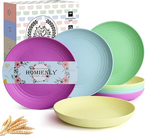 Miniatura 14 de Homienly Juego de 8 platos de paja de trigo para cena - Alternativa al plástico, aptos para microondas y lavavajillas, platos irrompibles para niños