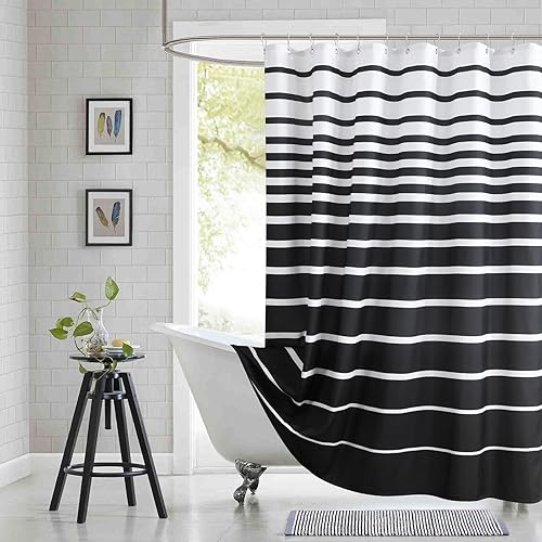 Miniatura 26 de Cortina de ducha de tela para cabina, cortinas de ducha con degradado negro y gris para baño, cortinas de baño impermeables, 54" An x 72" Al