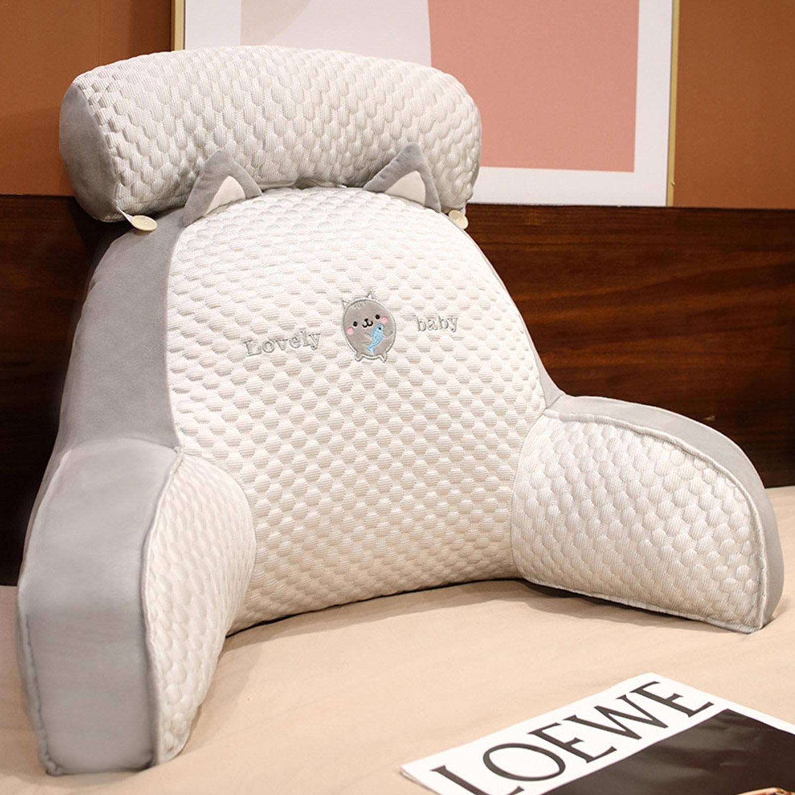 Cojín de lectura con cojín cervical extraíble y brazo de apoyo para sentarse en la cama, sofá o suelo, respaldo de cama, cojín de apoyo para la espalda, cojín para adultos, para leer y ver la
