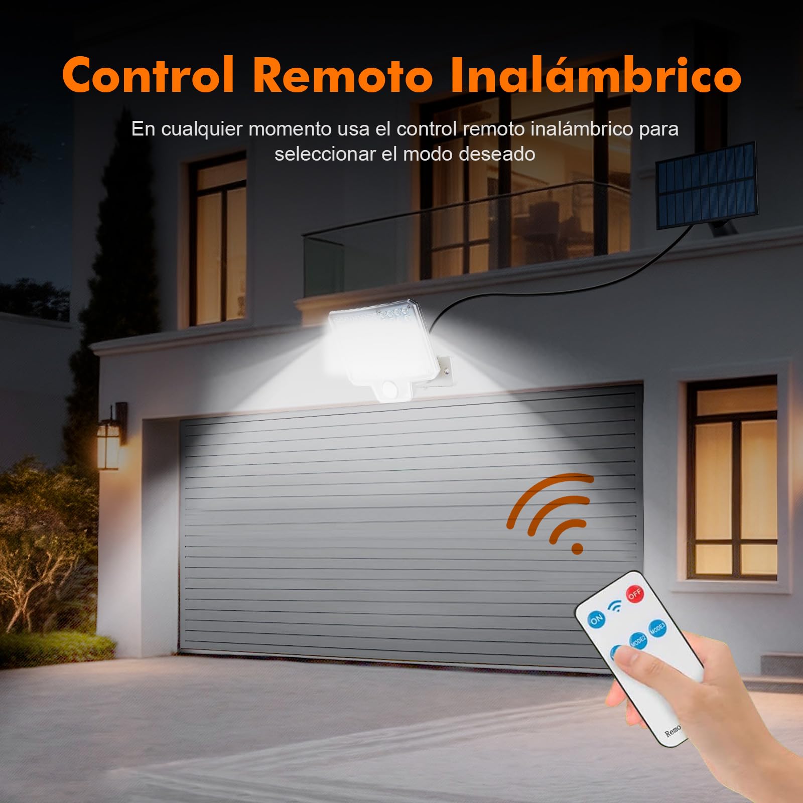 GRIFEMA GD201 Luz Solar Exterior con Sensor de Movimiento, [108 LEDs/ 3 Modos/ 1500mAH], Foco Solar Exterior con Control Remoto, IP65 Impermeable para Jardín, Garajes