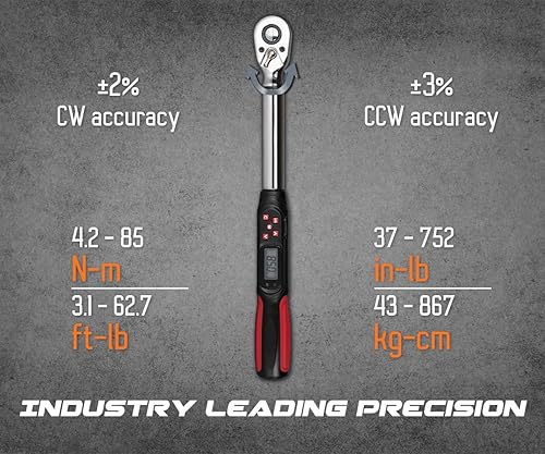 Miniatura 2 de Tapha Herramientas Llave dinamométrica digital de 3/8 pulgadas, 3.1-62.7 ft-lbs (4.2-85 N-m) Rango de torque, tamaño compacto, par de destino fijo,