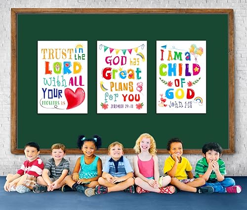 Miniatura 2 de PETCEE Carteles de versículo bíblico para niños y niñas de 12 x 18 pulgadas póster de pared de escrituras religiosas para decoración de aula regalos