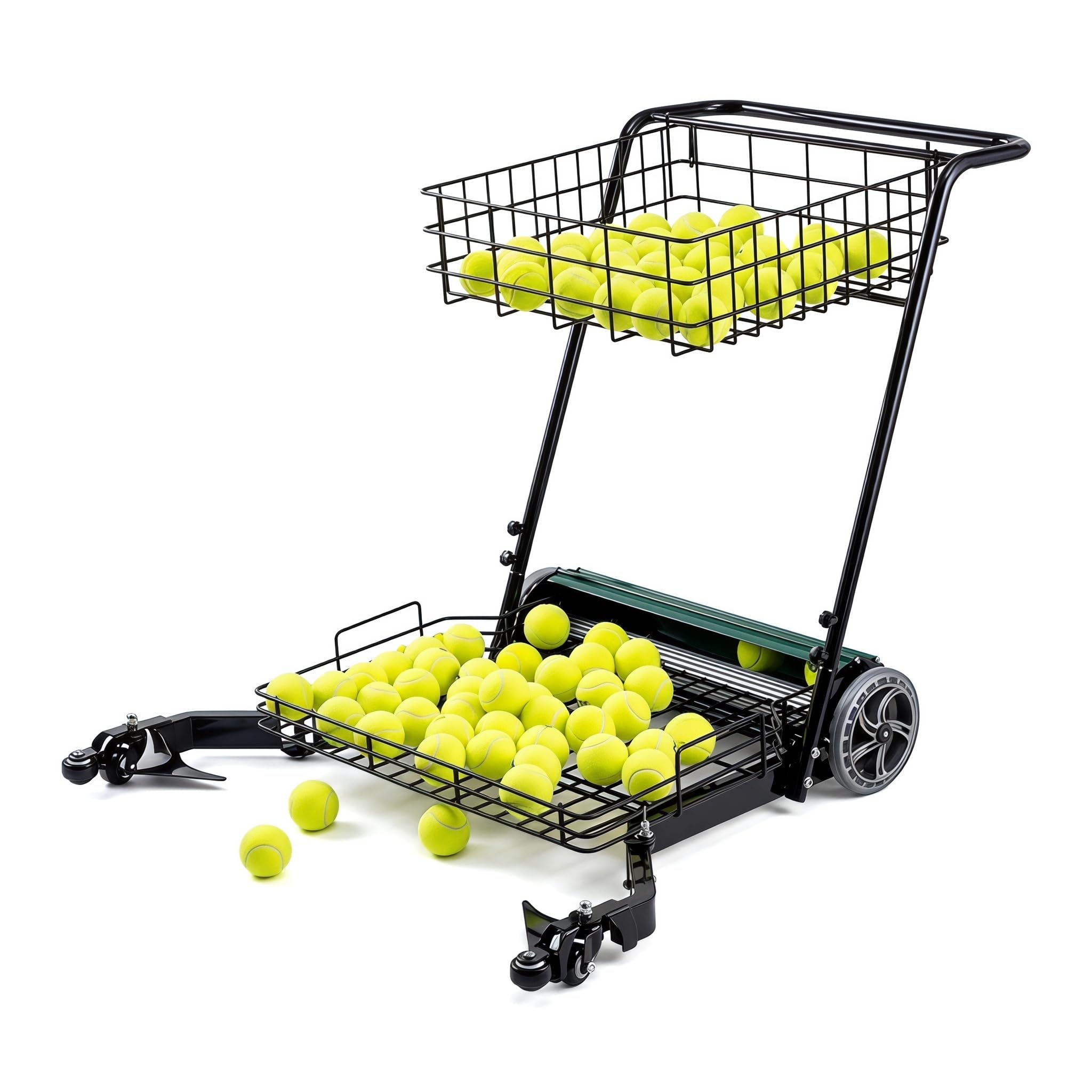 WHOOLEFUN Tennis Ball Mower & Teaching Cart, 290 Ball Capacity, Automatic Tennis Ball Collector With 2 Baskets, Jam-free & No Need To Bend Down, For Tennis, Golf, Table Tennis