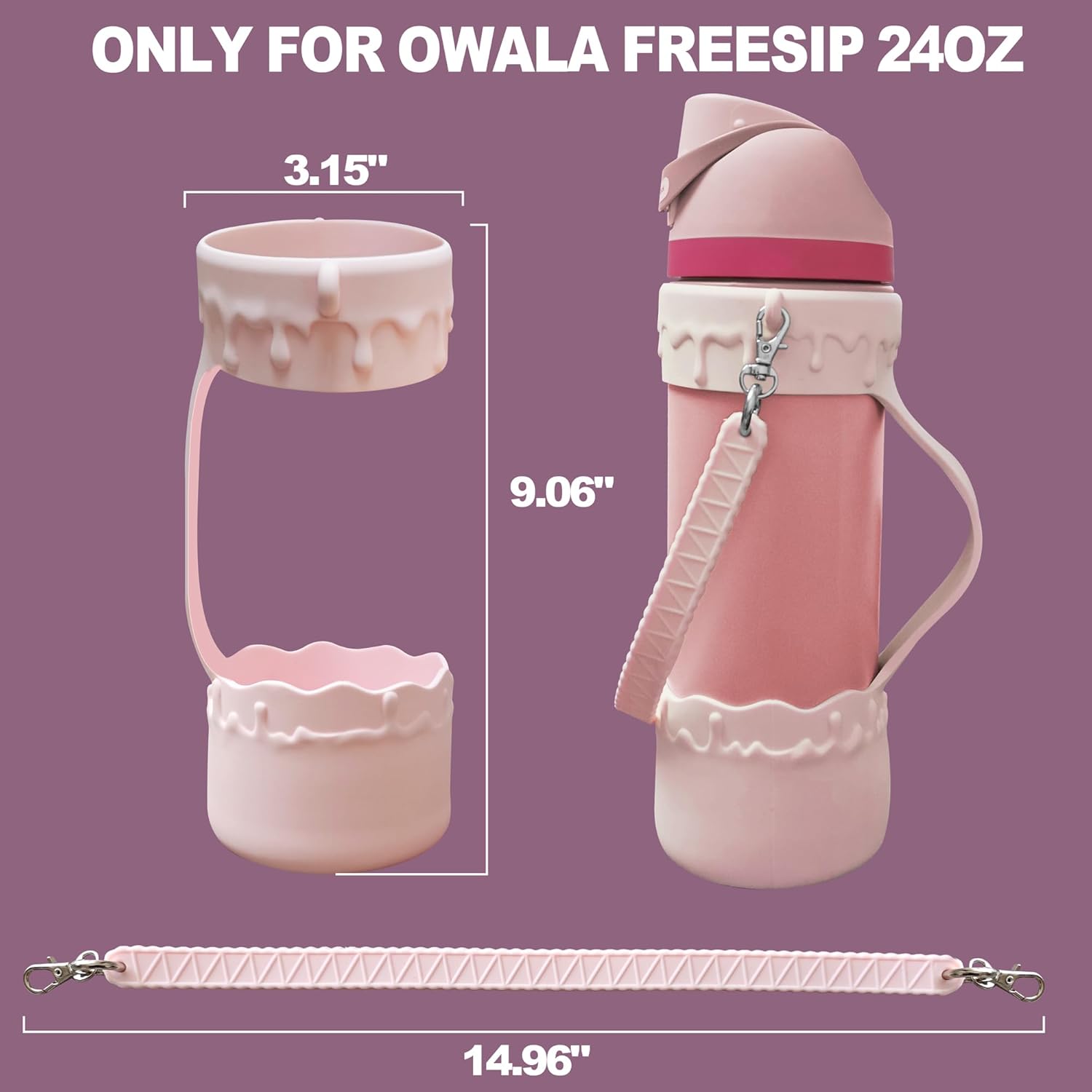 Bottle Bumper Silicone Boot with Handle for Owala 24oz Water Bottle, Sleeve Protector with Strap for Owala Freesip Water Bottle 24 oz, No Scratch Full Protetive Cover, for Running, Bike, Jogging(Blue) - Image 4