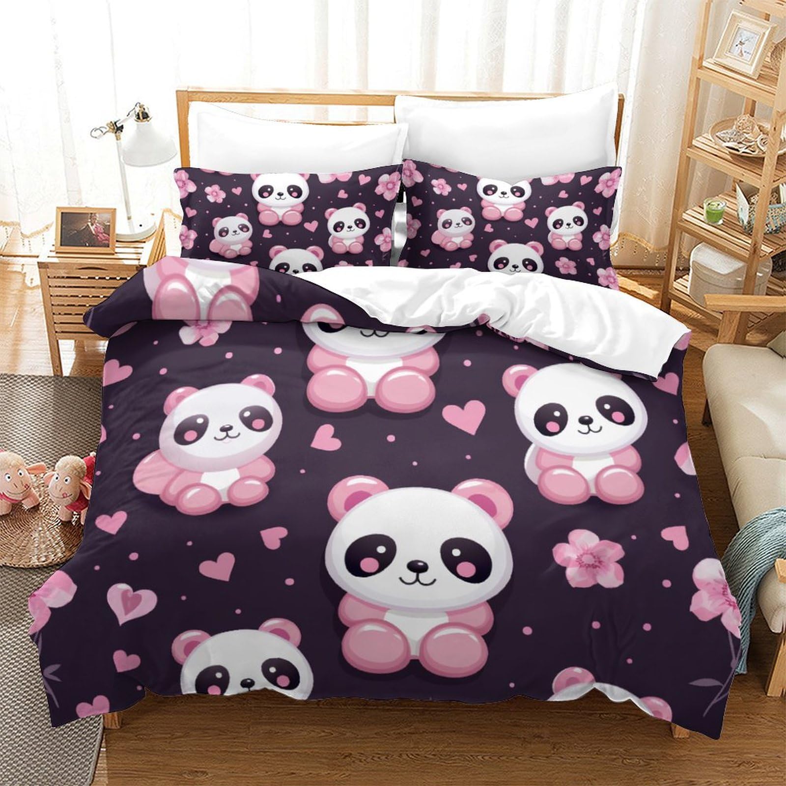 Housse de couette ours imprimé 3D microfibre literie enfants ados 260x220cm