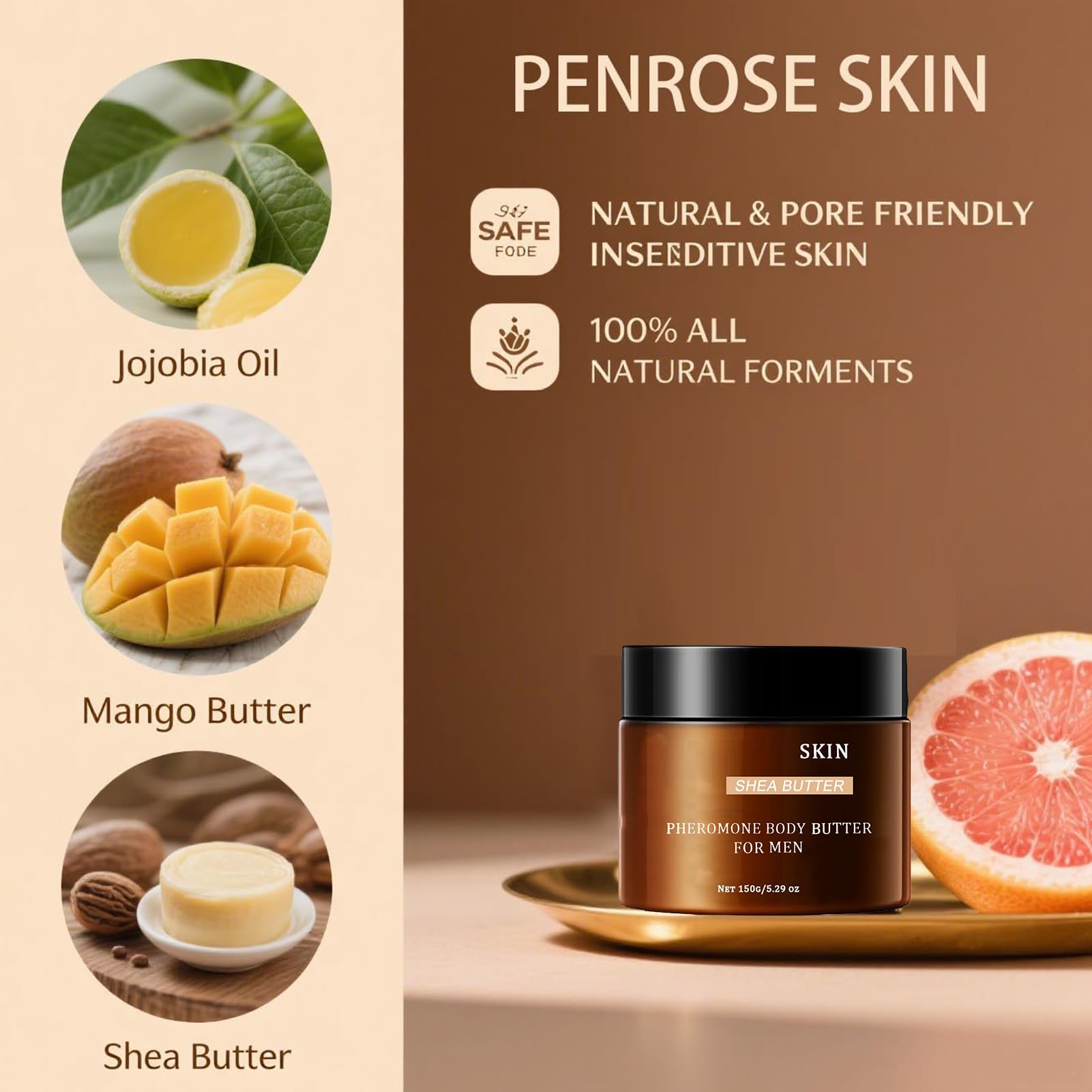 Burro Corpo Ai Feromoni per Uomo 150 G | Crema Idratante per Il Corpo Da Uomo | Profumo Legnoso E Nutriente | Crema Idratante Profumata per Professionisti Attivi, Viaggiatori, Papà, Mariti