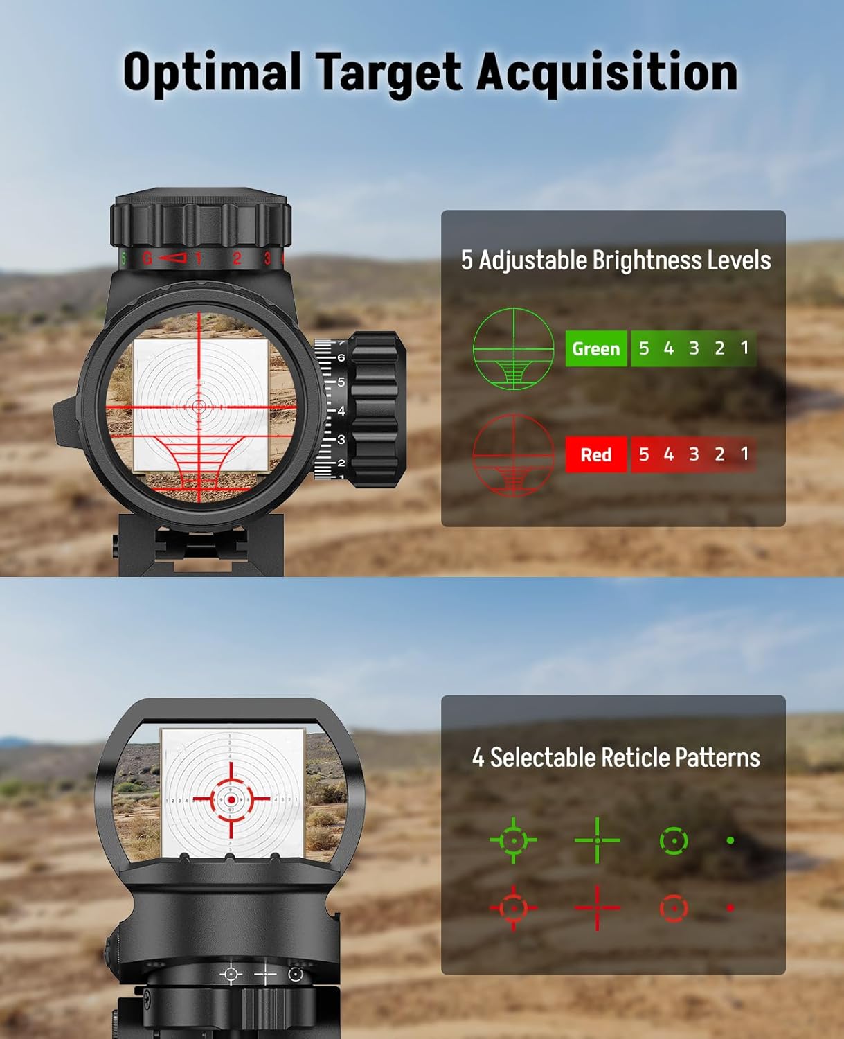 MidTen 3-9x32 Rifle Scope Combo, 5-in-1 Dual Illuminated Optics with 4 Holographic Reticles Red/Green Dot Sight & IIIA Dual Red/Green Laser Sight & Flashlight & 20mm Picatinny Rail Mount for Hunting