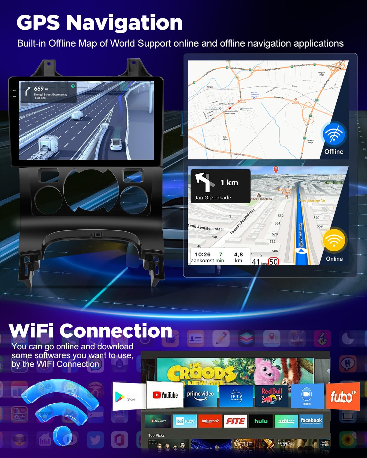 NHOPEEW Autoradio 4+64G Android pour Peugeot 3008 2009-2015 avec Carplay sans Fil et Android Auto - Écran incell 9 Pouces Prise en Charge WiFi GPS Commandes au Volant + Caméra de recul, Canbus
