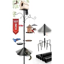 107" Squirrel Proof Bird Feeder Pole with 9 Prongs Base, No Birdhouse | 9-Claw Base, Thick Plastic Squirrel Baffle, 1 Inch Dia Heavy Duty Pole, Adjustable Shepherds Hooks, Birdbath, Feeding Tray