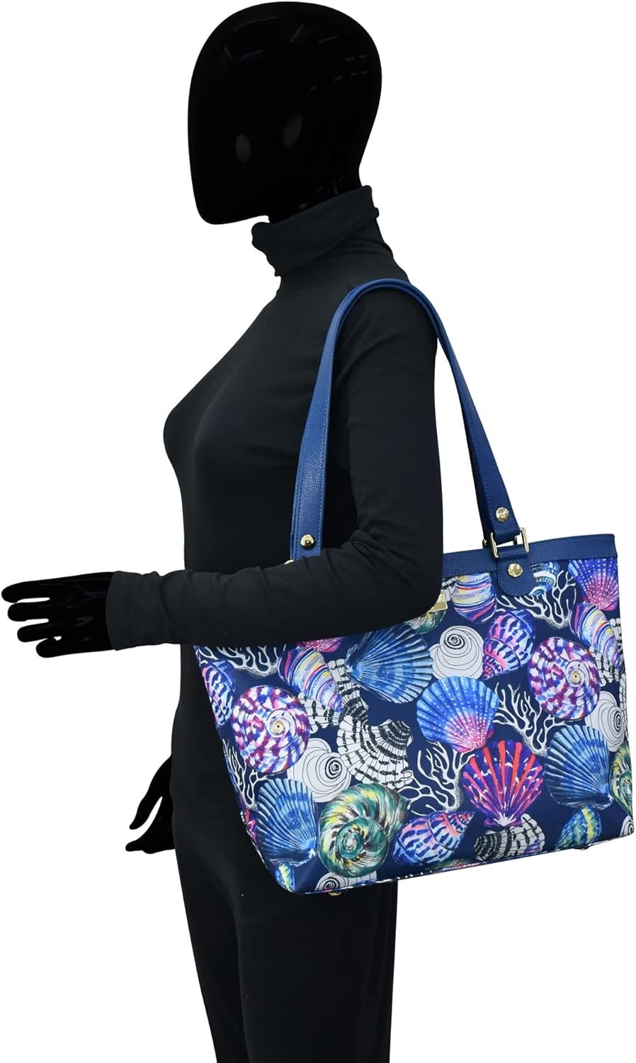 Anuschka Zip Top City Tote - Wanderlust Collection - Nylon Fabric with Genuine Leather Trim and Artwork Print