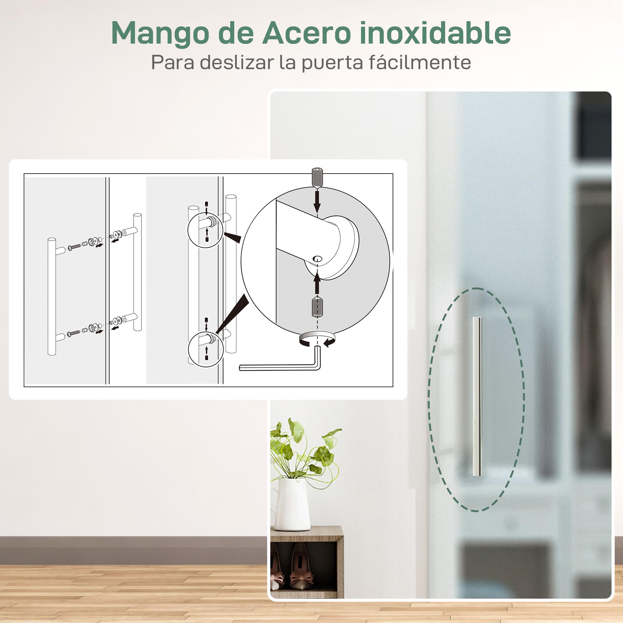 HOMCOM Puerta Corredera 77,5x205 cm Puerta Corrediza de Cristal con Riel Silenciosa para Sala de Estar Comedor Translúcido