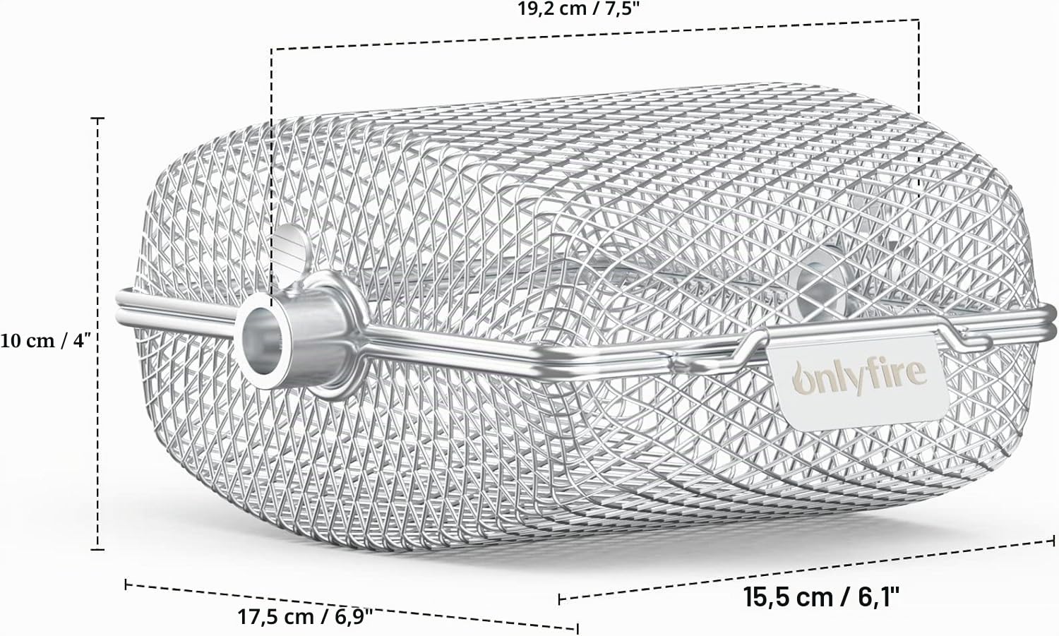 Onlyfire 2 Panier à Barbecue en Acier Inoxydable pour Tournebroche, Panier Grille pour Barbecue, Panier de Cuisson pour Légumes, Frites, Viande, Poisson, Carré + Rond
