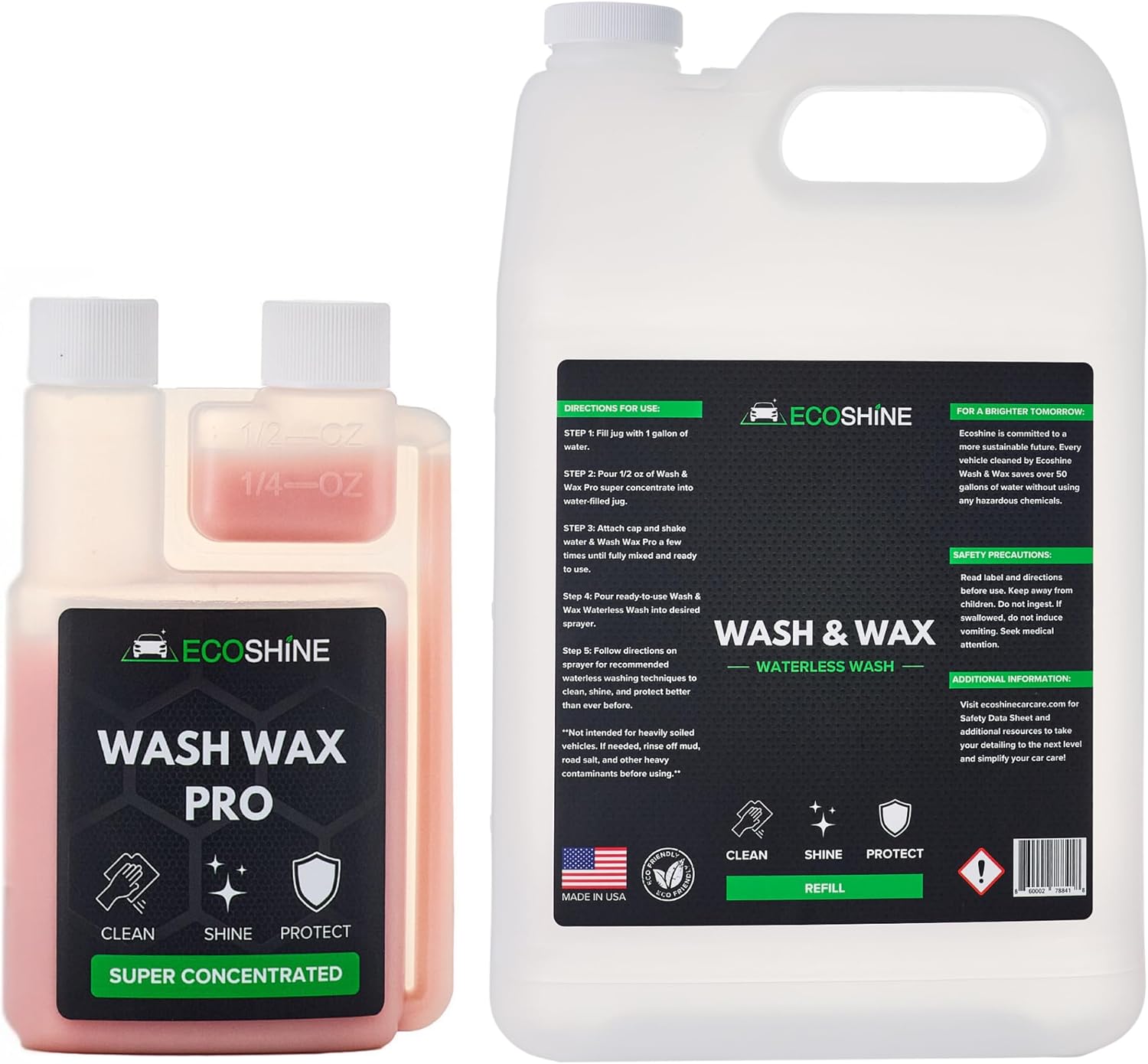 Waterless Car Wash Concentrate - Makes 16 Gallons of Waterless Wash & Spray Wax Car Cleaner - Car Wash Solution for Exterior & Interior Car Cleaning - Spray And Wash For Fast Car Detailing