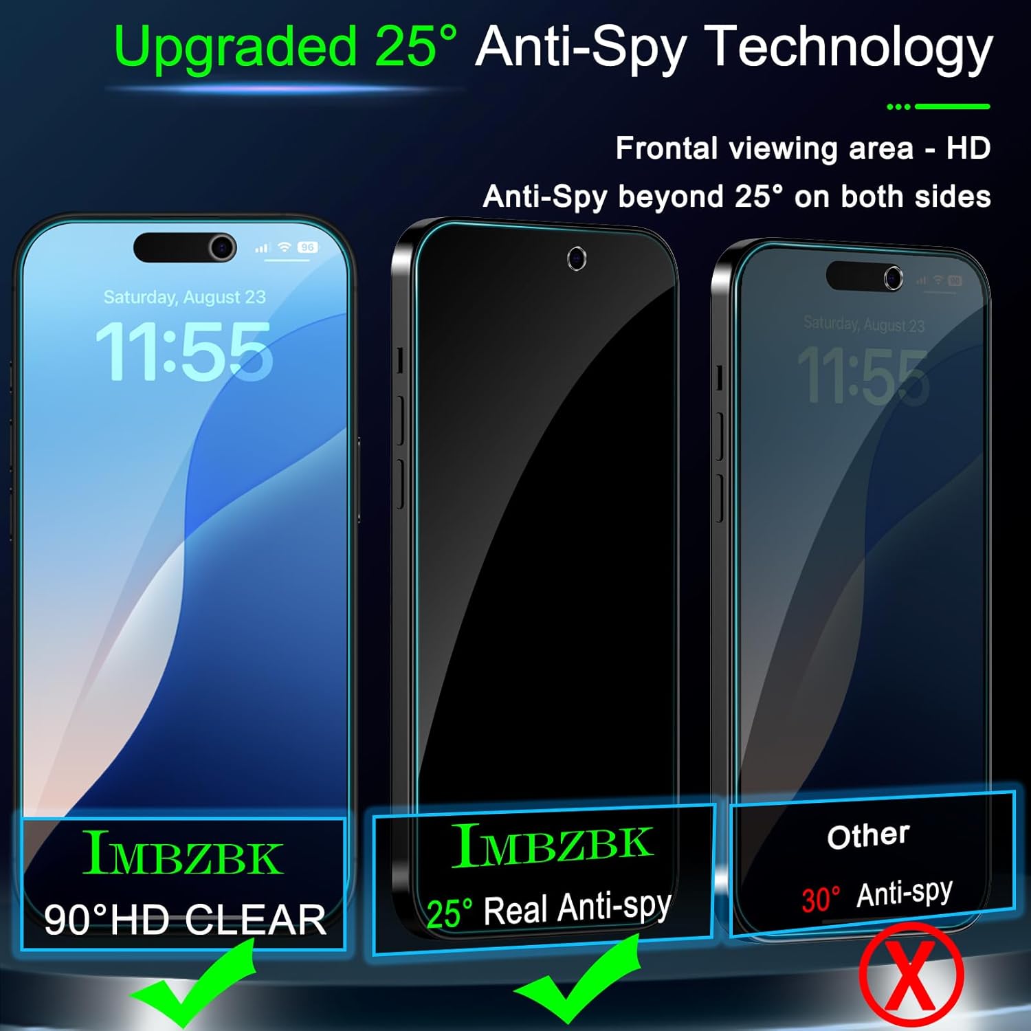 imbzbk [auto-dust removal] 3 pack privacy screen protector for iphone 17 [6.3 inch] anti spy private accessories, case friendly film, military grade tempered glass 3 camera lens protector 17-black