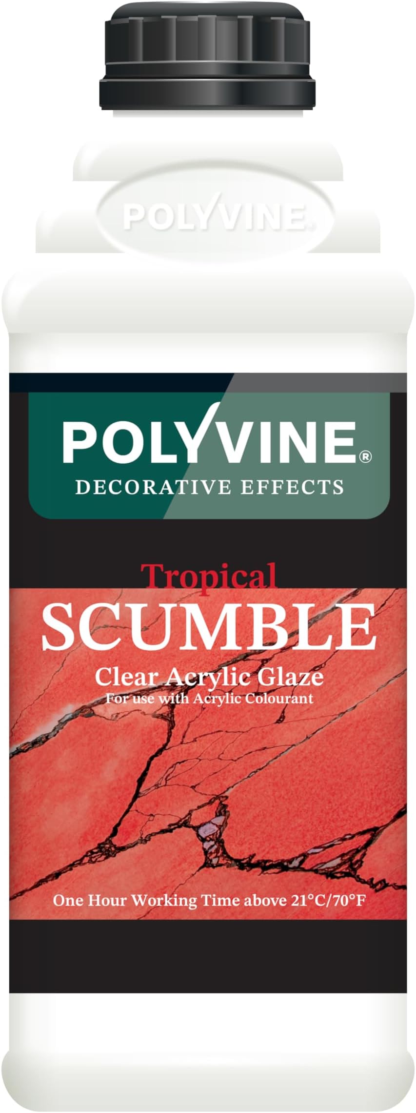 Polyvine Tropical Scumble Glaze – Clear Acrylic Glaze for Hot Environments 21°C+ - Oil-Look Decorative Water-Based Translucent Medium for Colourwashing, Marbling & Stippling – 1 Hr Working Time, 1L