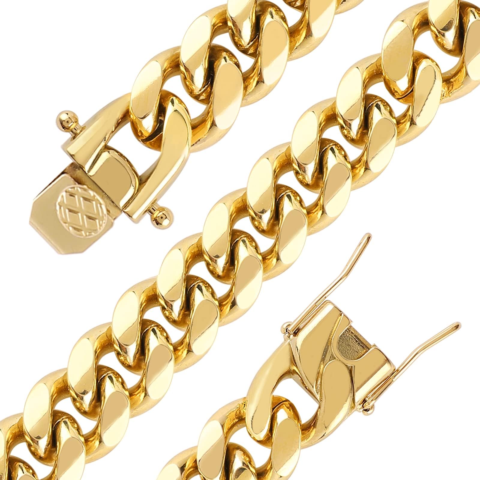 putouzip 12mm Stainless Steel Cuban Link Chain Bracelet For Men 18K Gold Plated Charm Bracelets With Diamond Buckles