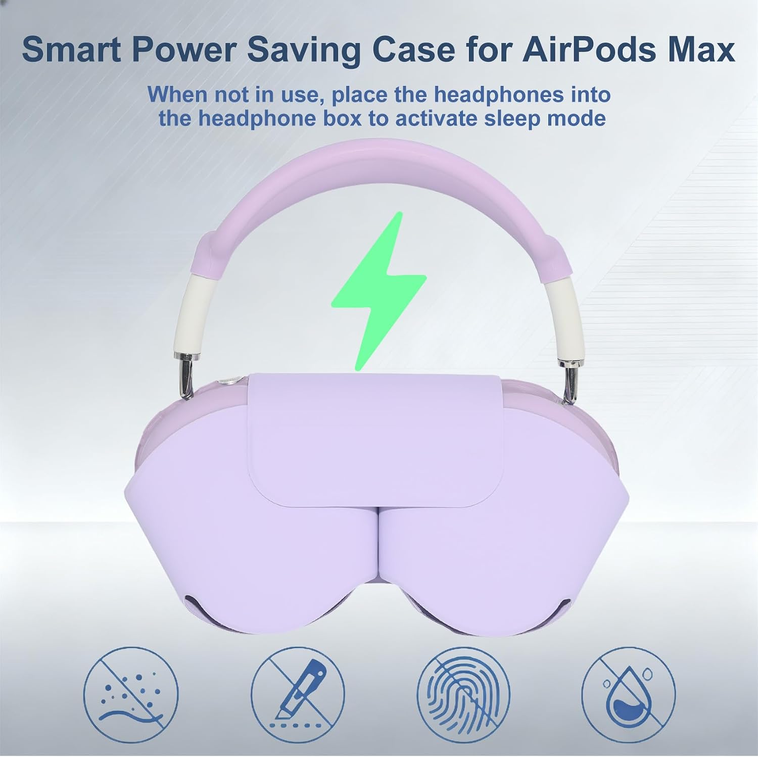 Aiivioll for AirPods Max Smart Case with 4-in-1 Cover Set, Soft Leather Case, Silicone Ear Pad/Ear Cup/Headband Covers (Purple, Silicone) image 3