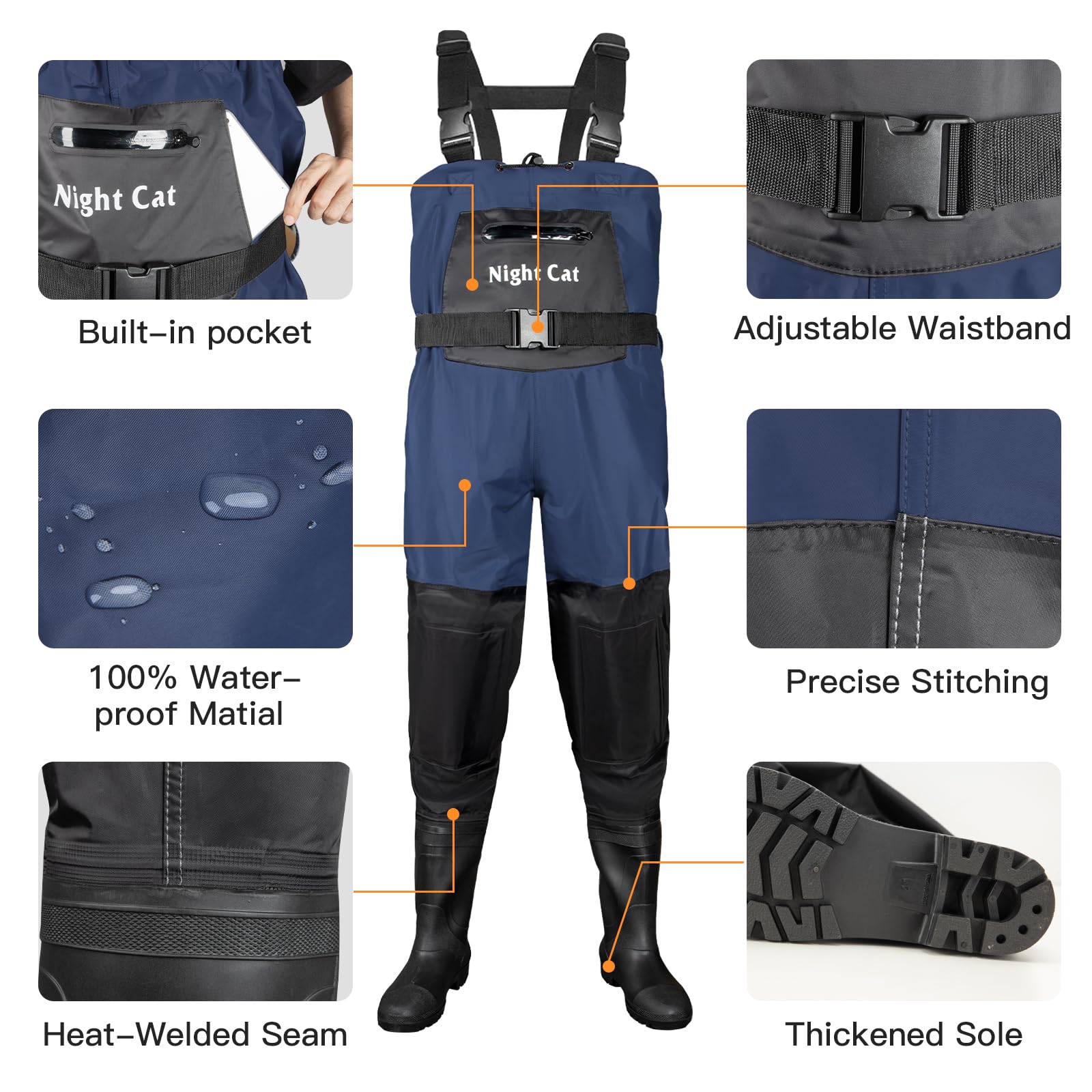 Night Cat Waders Pêche Homme: Cuissardes Peche Femme Imperméable Respirant avec PVC Bottes