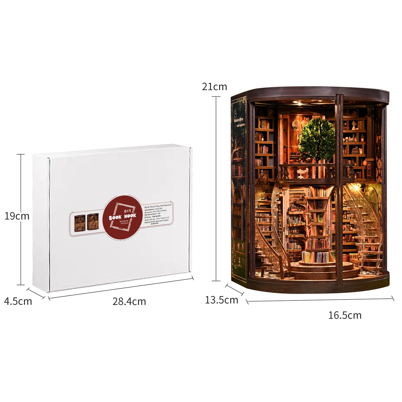 Zestaw do samodzielnego wykonania książek, ze światłem LED, Nook Art, drewniane puzzle 3D, zestaw do majsterkowania dla dorosłych, dekoracja na półkę książki, prezent na Boże Narodzenie