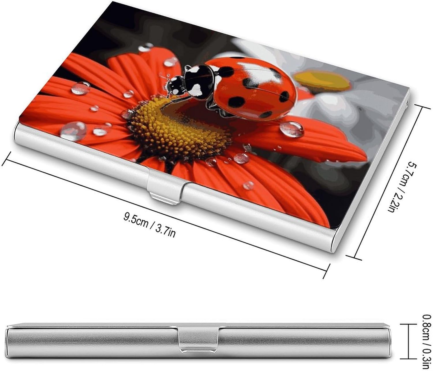 Business Card Holder Ladybug Daisy Business Card Case Slim Business Card Organizer with Magnetic Shut Professional Metal Name Card Holder Carry-on Pocket Wallet for Men Women image 2