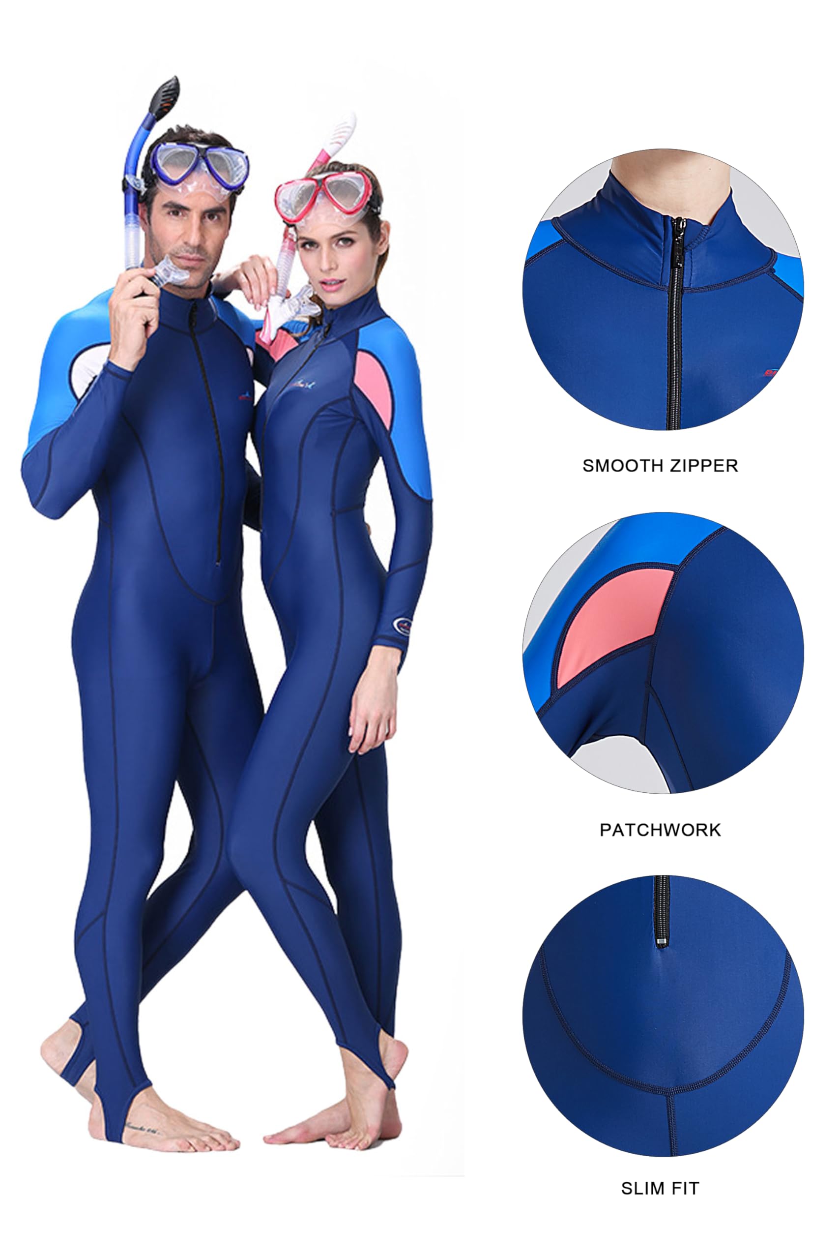 Femmes Hommes Combinaison de Plongée Zippé Anti-UV Manches Longues pour Plongée Natation Surf (Homme, 3XL)