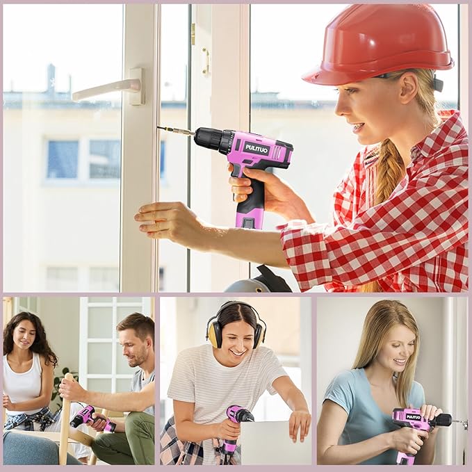 Taladro Inalámbrico PULITUO 12V Rosa con Batería y Cargador miniatura 8