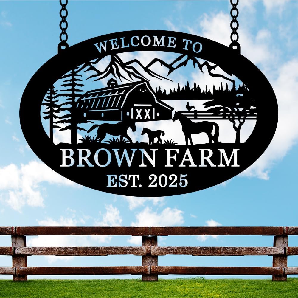 Personalized Horse Ranch Signs, Custom Metal Horse Farm Sign, Outdoor Family Name Sign, Custom Last Name Signs for Home, Farmhouse Name Metal sign, Large Outdoor Horse Wall Decor, Farmer Presents