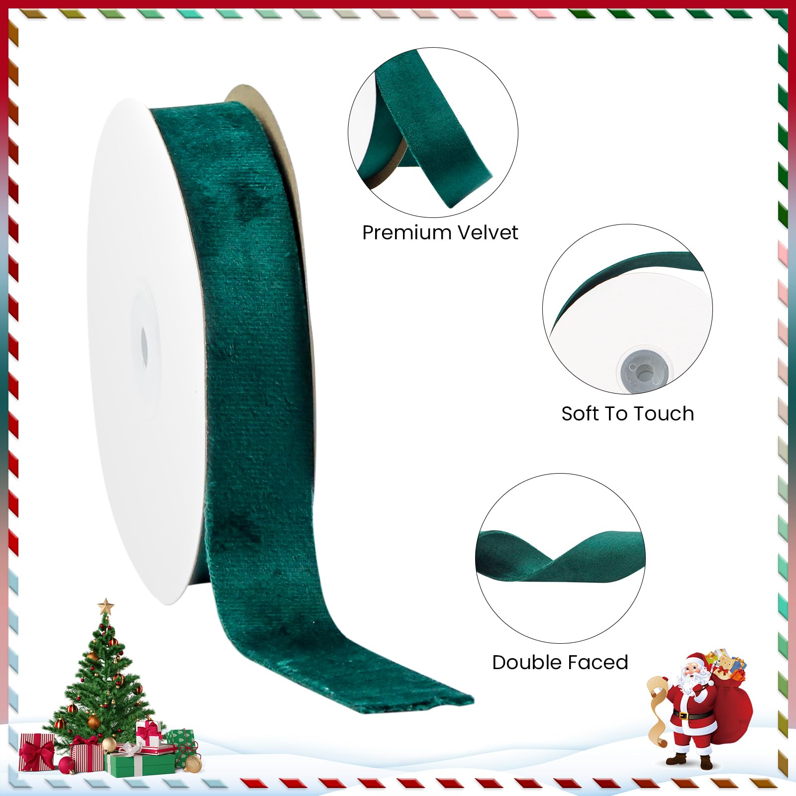 Snapklik.com : Green Double Faced Velvet Ribbon 1 Inch, 10 Yards Velvet ...