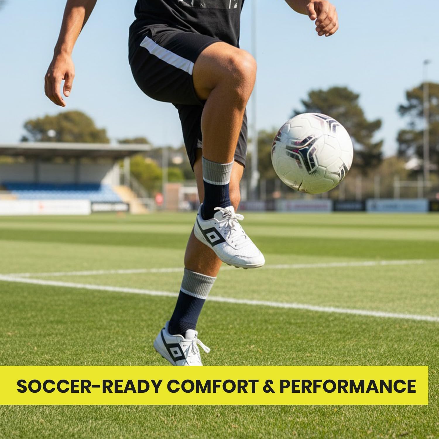 Umbro Mens Athletic Crew Socks – Soccer Sports Socks Breathable Mesh, Moisture-Wicking, Compression & Arch Support, 6-Pack - Image 2