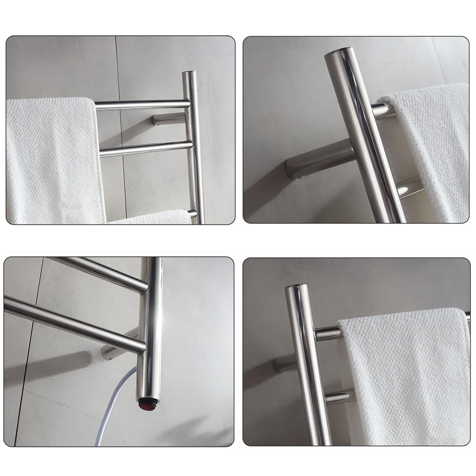 Grande Portasciugamani Elettrico, Argento Scaldasalviette Riscaldato Elettrico da Parete, Termoarredo Radiatore Bagno Acciaio inossidabile 304 Con Controllo termostatico,Plug In