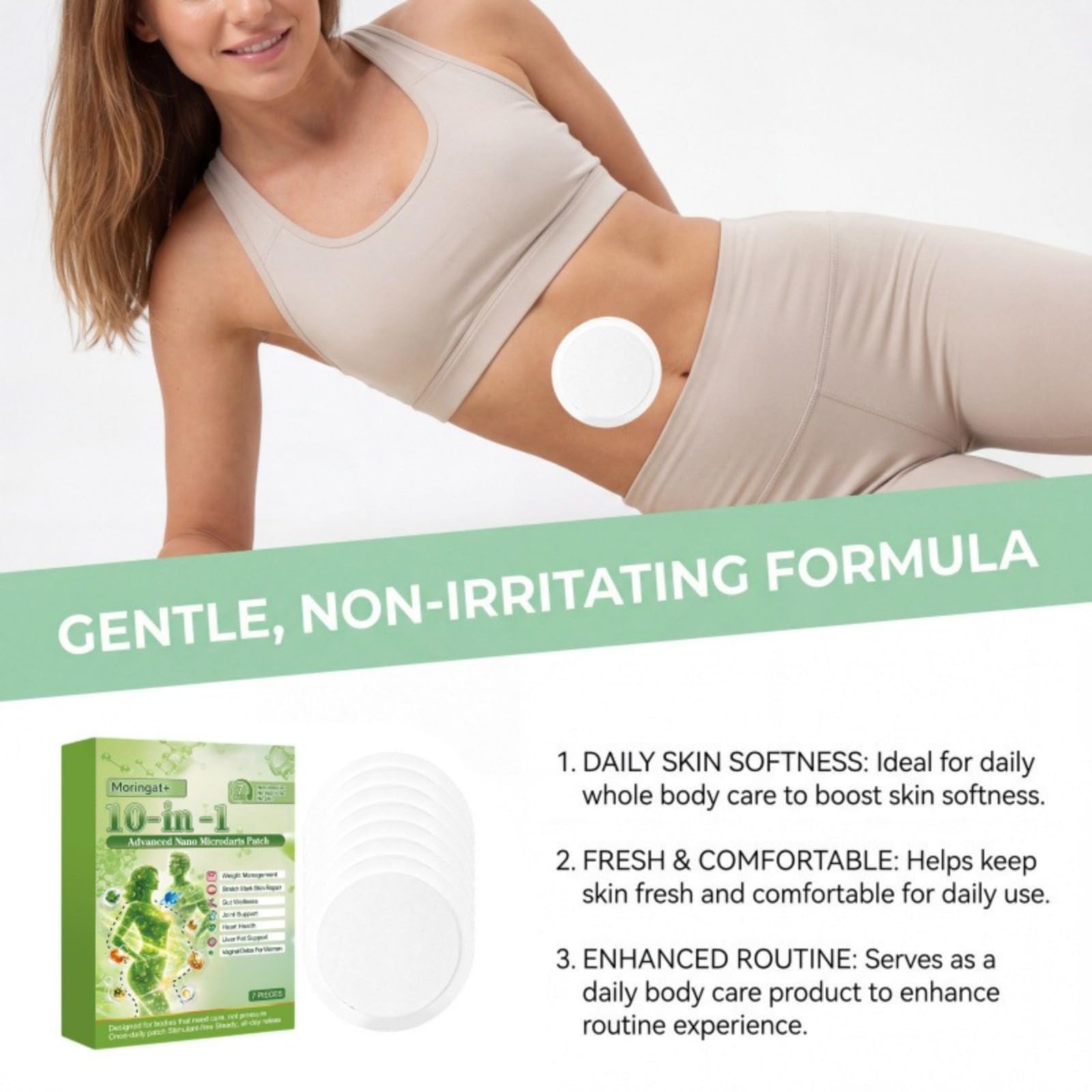 Moringa Patch dimagranti 10 in 1, Patch Nano Microneedle dimagrante con berina e nad+, ingredienti naturali, rassodante pelle, facile da applicare, ideale per uomini e donne