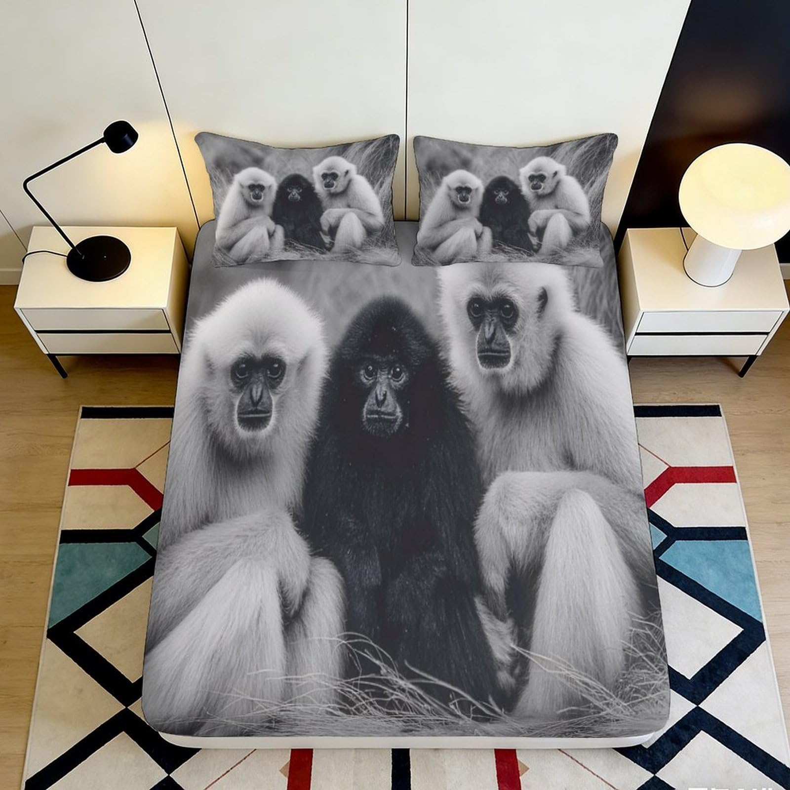 Jqzkxnhpbr Style-5 3D Printed Monkey Family Fitted Sheet Microfiber Soft Anti-Slip Bed Cover For Bedroom Guest Room Decor Easy Care 90X200x25cm